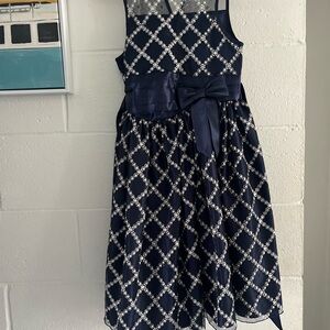 Holiday dress Navy Blue Kids Dress with Bow and sparkles size 10